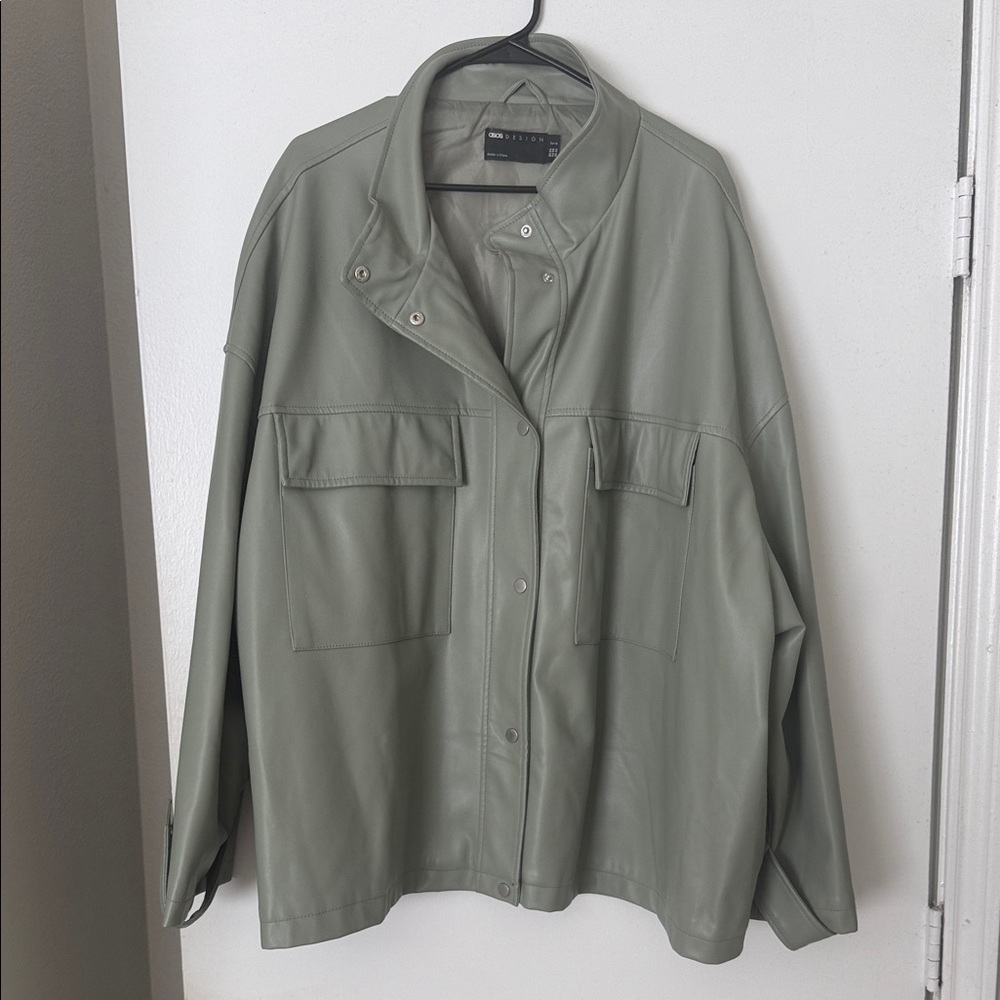 ASOS Curve Sage Green Leather Jacket